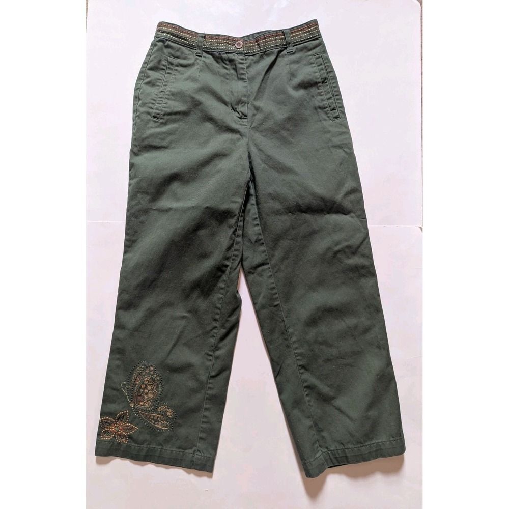 Christopher & Banks Green Cropped Pants Womens 4 Butterfly Floral Cotton Pockets